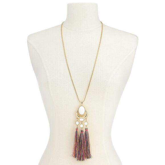 Trina Turk x I.N.C. Gold-Tone Stone & Tassel 30" Pendant Necklace - Picture 2 of 7